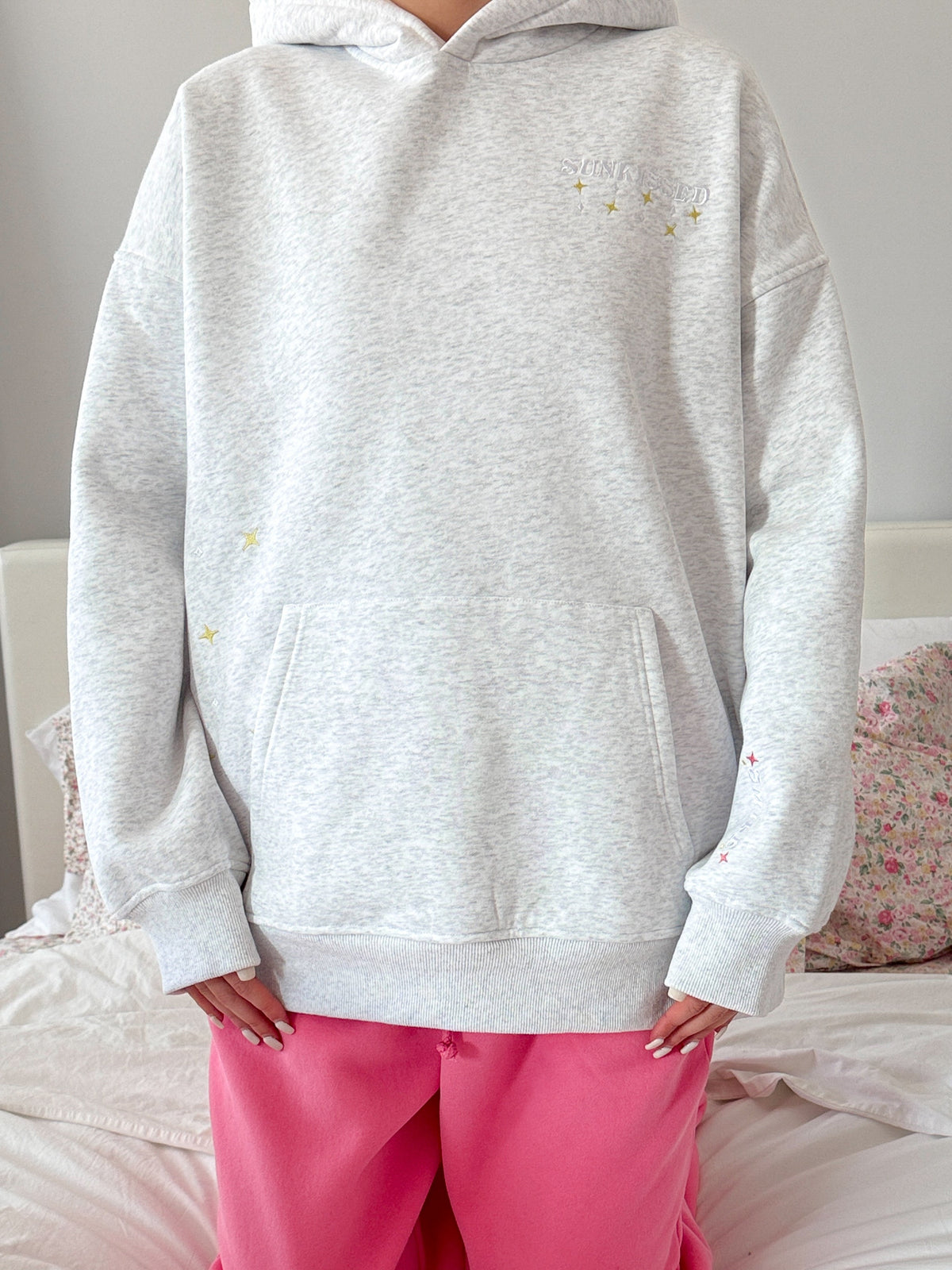 Pearl Grey Embroider Van Star Hoodie