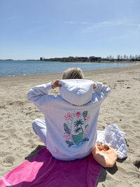Pearl Grey Surfing The Waves Embroider Hoodie