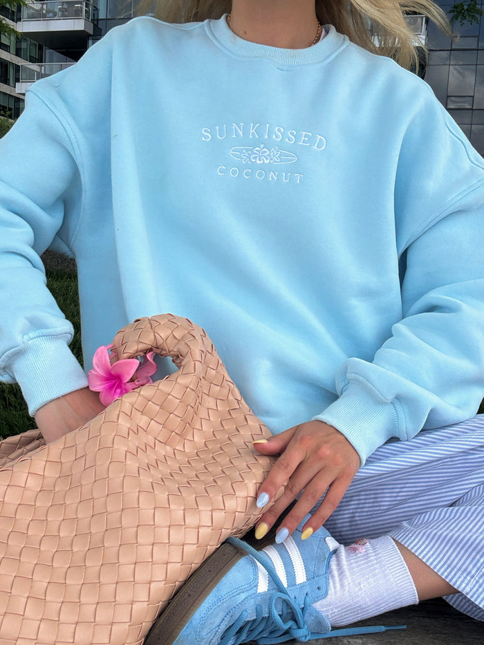Icy Blue Sunkissedcoconut Embroider Sweatshirt