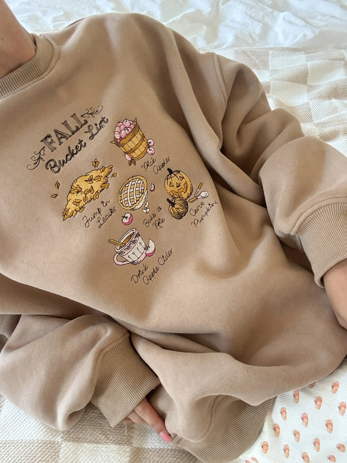 Cappuccino Autumn Fall Bucket List Embroidered Sweatshirt