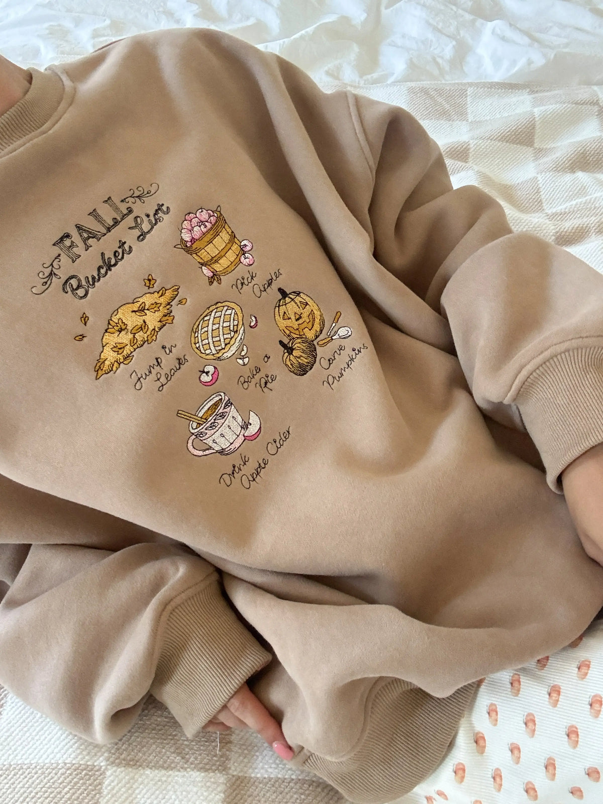 Cappuccino Autumn Fall Bucket List Embroidered Sweatshirt