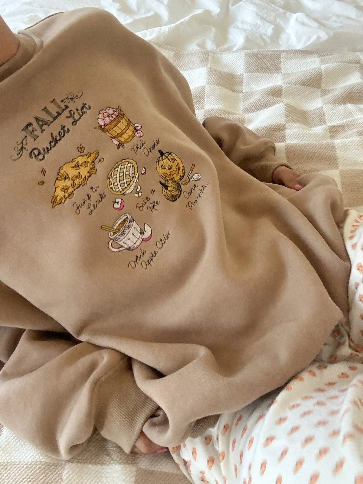 Cappuccino Autumn Fall Bucket List Embroidered Sweatshirt