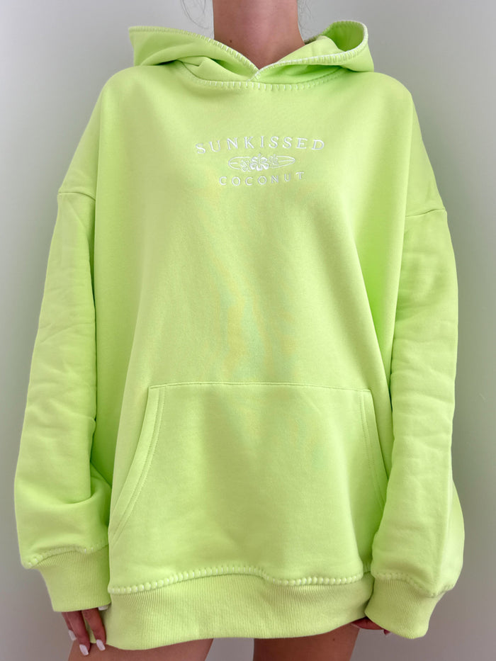 Light Lime Green Stitched Sunkissedcoconut Hoodie 100% Cotton