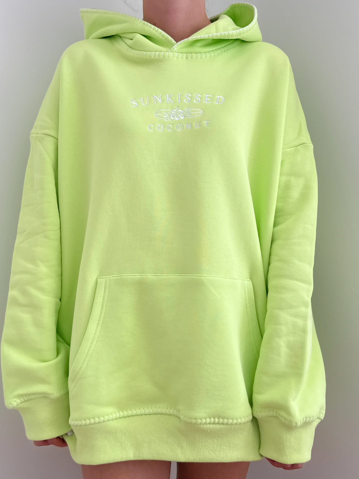 Light Lime Green Stitched Sunkissedcoconut Hoodie 100% Cotton