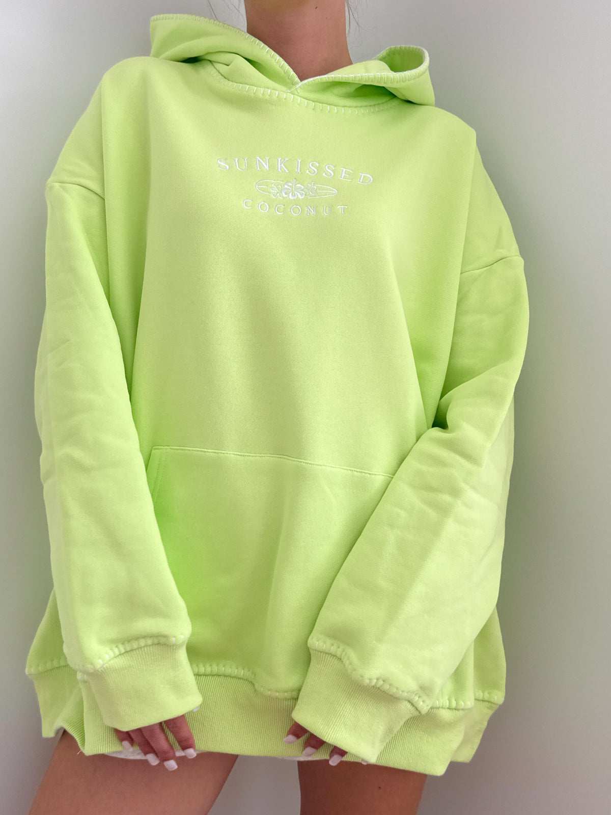 Light Lime Green Stitched Sunkissedcoconut Hoodie 100% Cotton