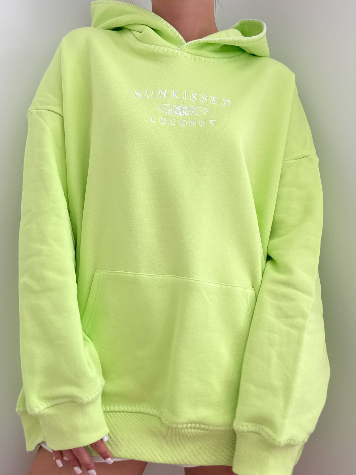 Light Lime Green Stitched Sunkissedcoconut Hoodie 100% Cotton