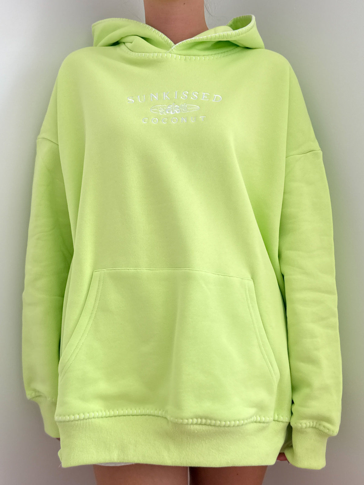 Light Lime Green Stitched Sunkissedcoconut Hoodie 100% Cotton