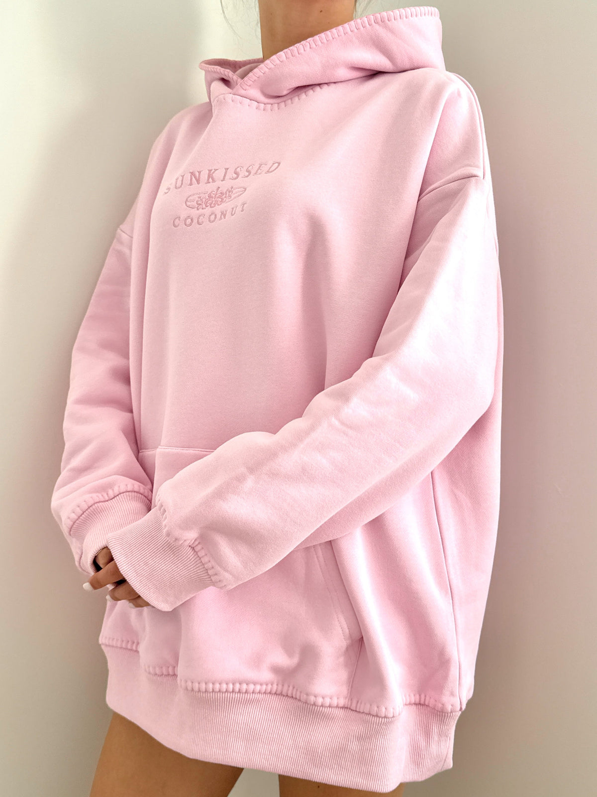 Light Pastel Magenta Stitched Sunkissedcoconut Hoodie 100% Cotton