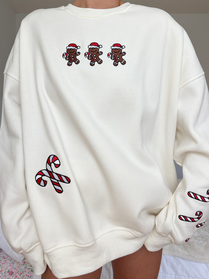Ivory Gingerbread Recipe Christmas Embroider Sweatshirt