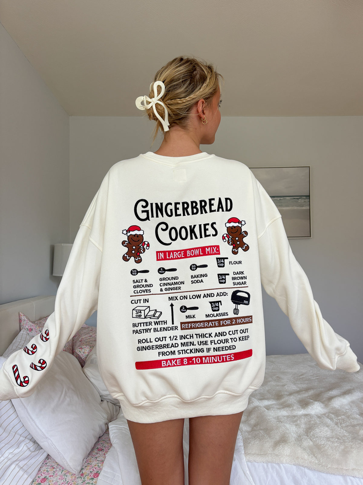 Ivory Gingerbread Recipe Christmas Embroider Sweatshirt