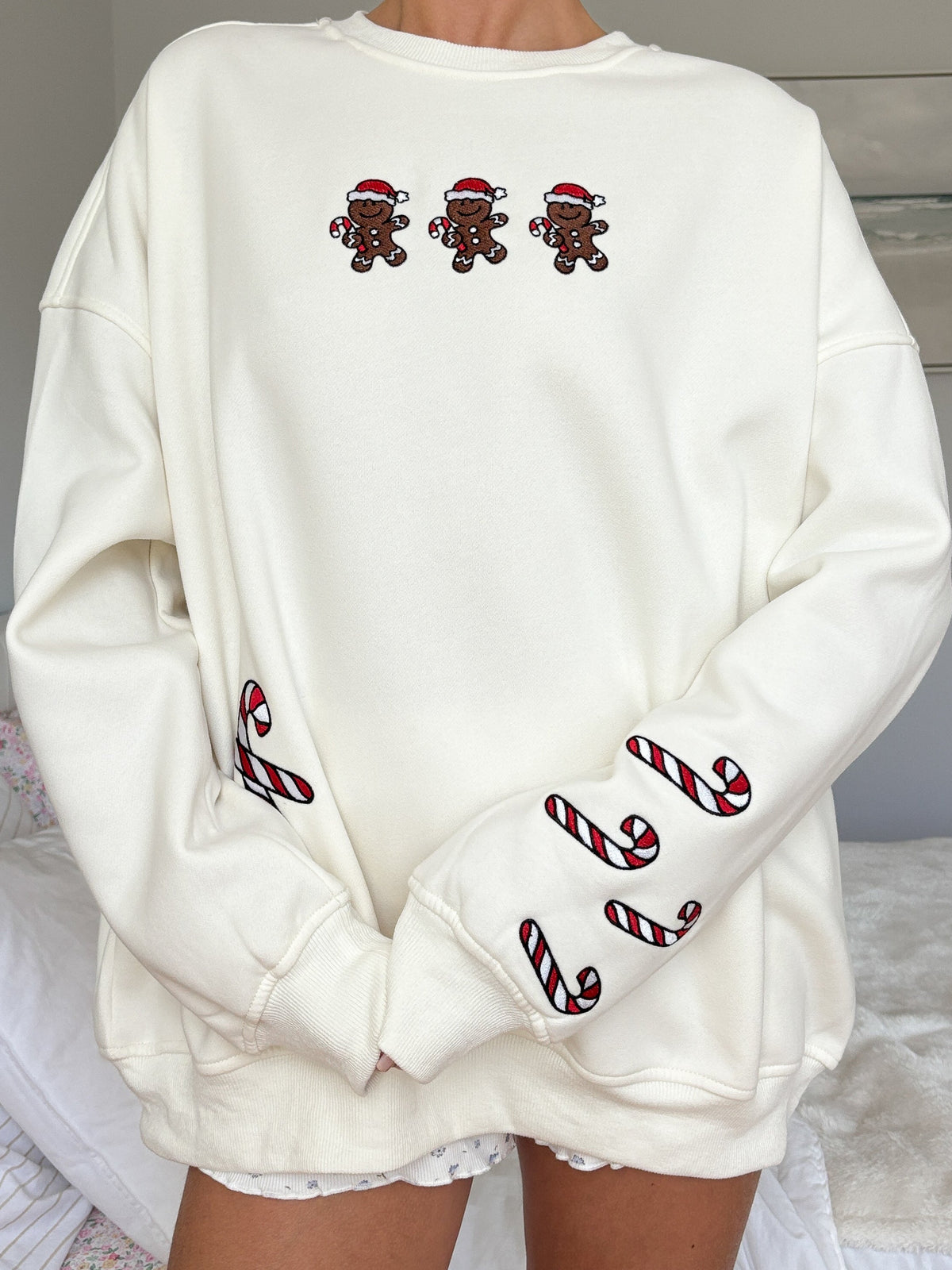 Ivory Gingerbread Recipe Christmas Embroider Sweatshirt