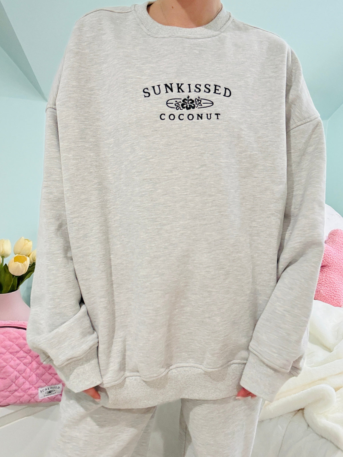 Afternoon Grey Sunkissedcoconut Embroider Sweatshirt