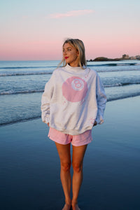 Pearl Grey Lucky You 8 Ball Mockneck Embroider Sweatshirt