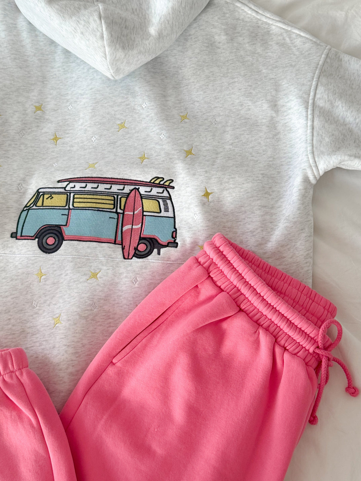 Pearl Grey Embroider Van Star Hoodie