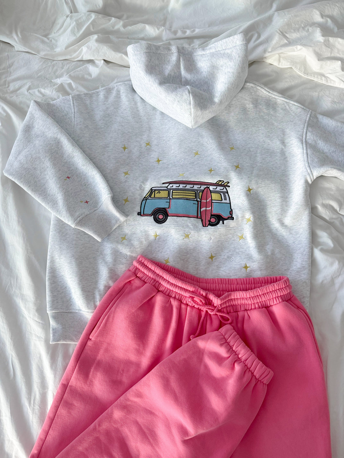 Pearl Grey Embroider Van Star Hoodie