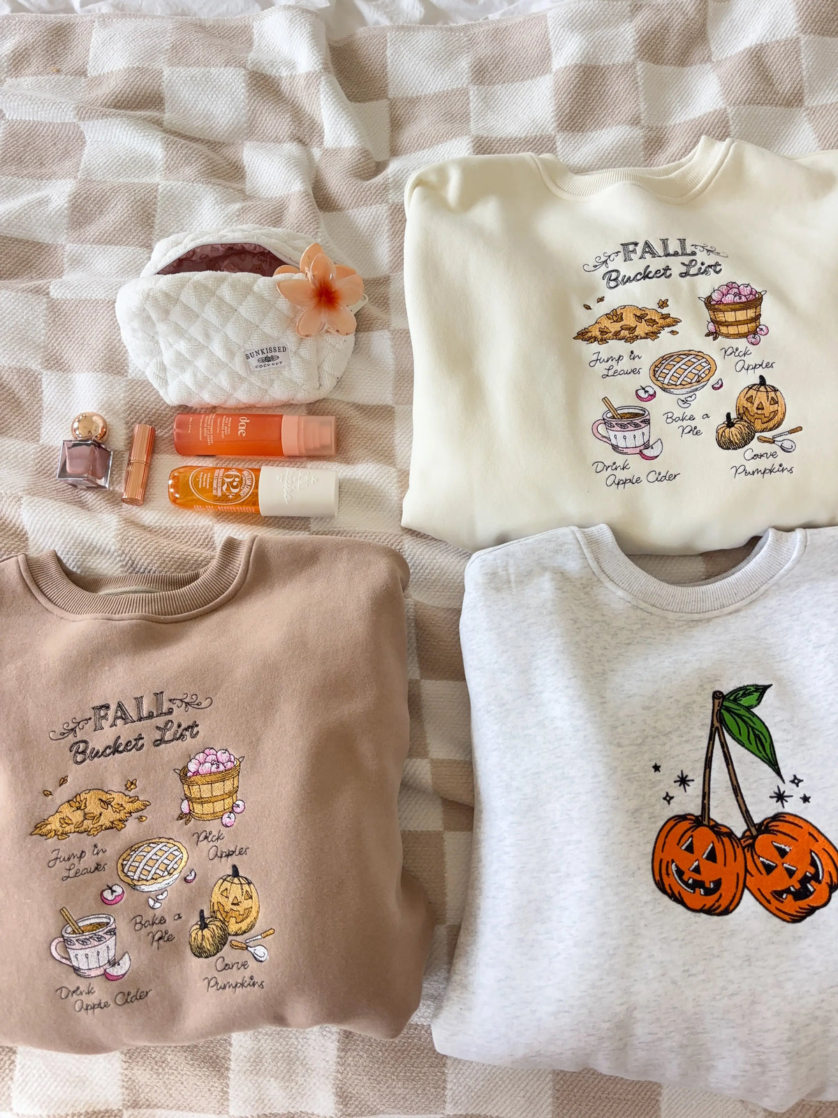 Ivory Autumn Fall Bucket List Embroidered Sweatshirt