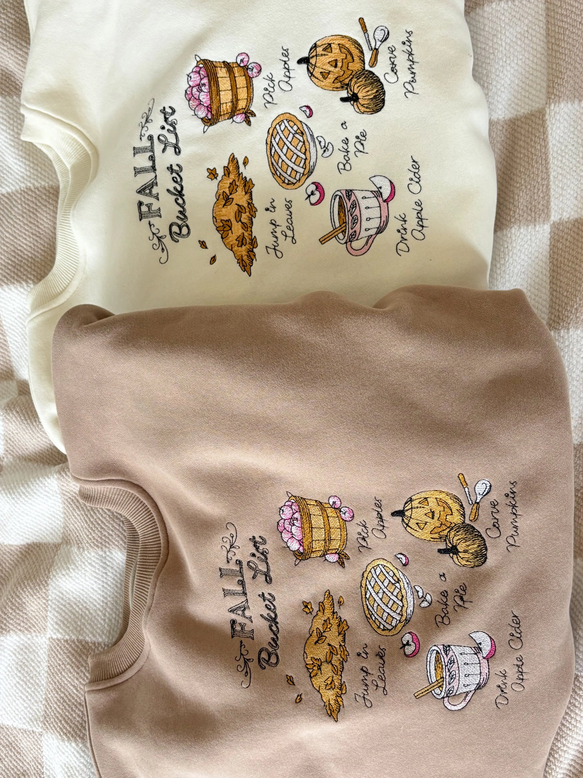 Cappuccino Autumn Fall Bucket List Embroidered Sweatshirt