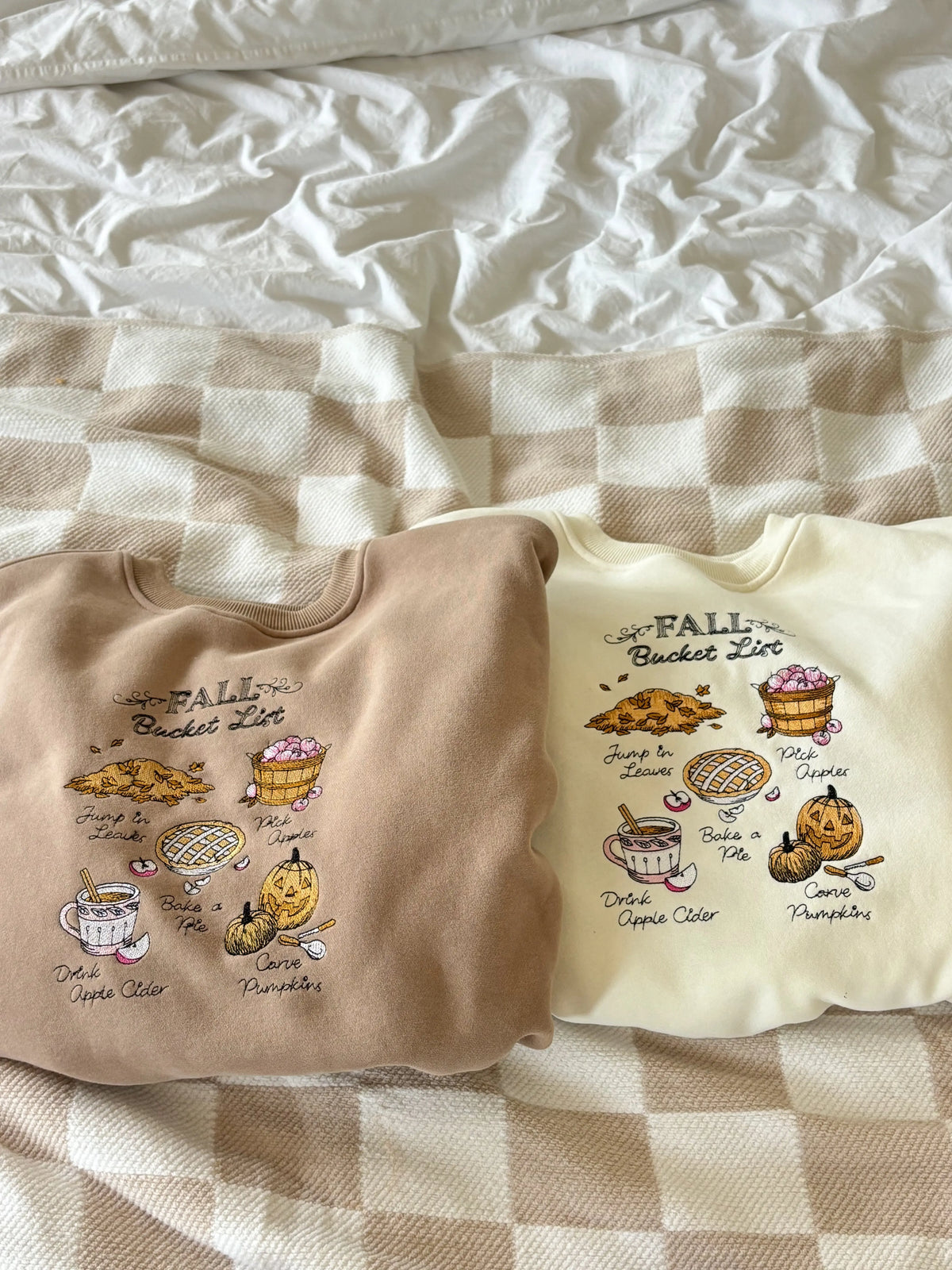 Cappuccino Autumn Fall Bucket List Embroidered Sweatshirt