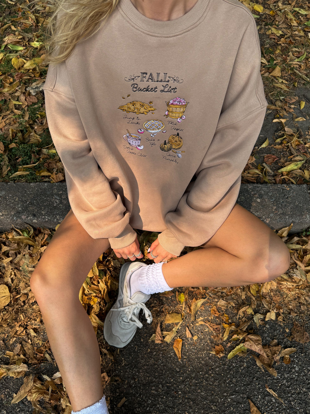 Cappuccino Autumn Fall Bucket List Embroidered Sweatshirt