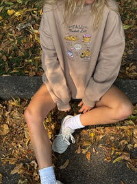 Cappuccino Autumn Fall Bucket List Embroidered Sweatshirt