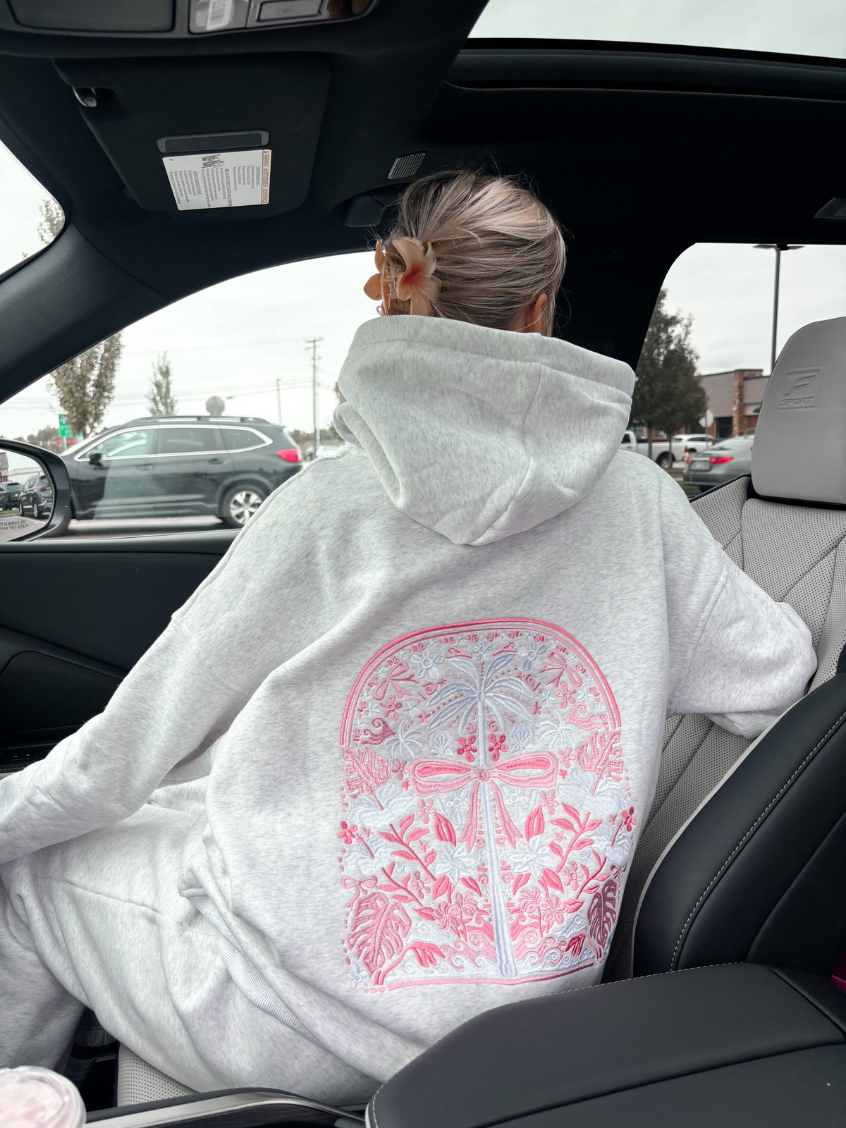 Pearl Grey Tropical Palms Hoodie