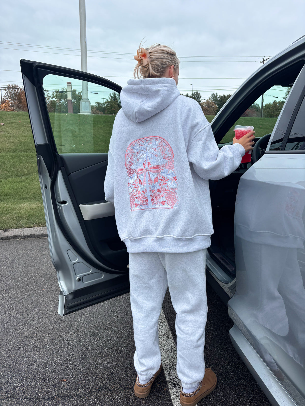 Pearl Grey Tropical Palms Hoodie