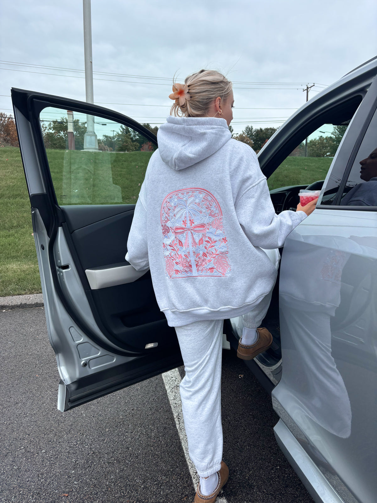 Pearl Grey Tropical Palms Hoodie