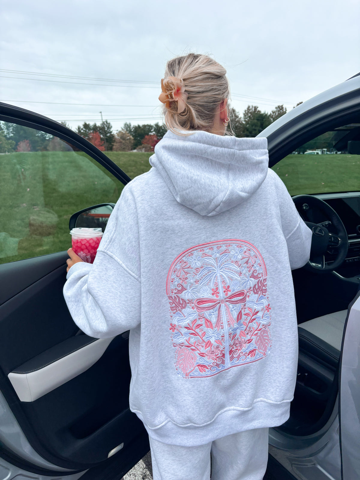 Pearl Grey Tropical Palms Hoodie