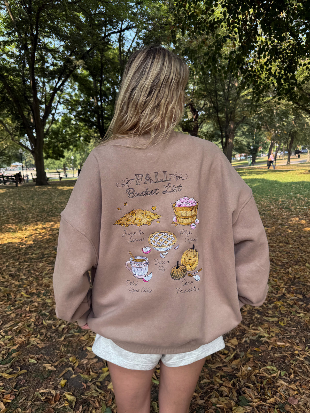 Cappuccino Autumn Fall Bucket List Embroidered Sweatshirt