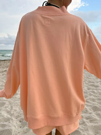 Papaya Orange Varsity Sunkissed Embroidered Mockneck Sweatshirt 100% Cotton