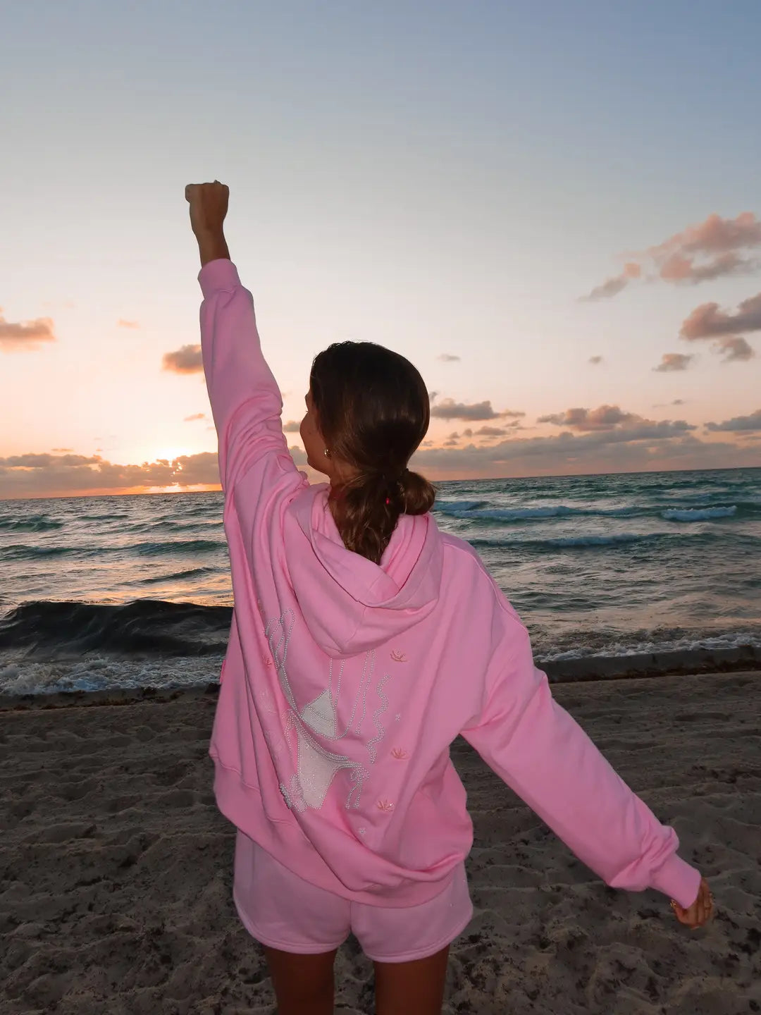 Lottie Pink Bikini Beaded Ocean Hoodie 100% Cotton