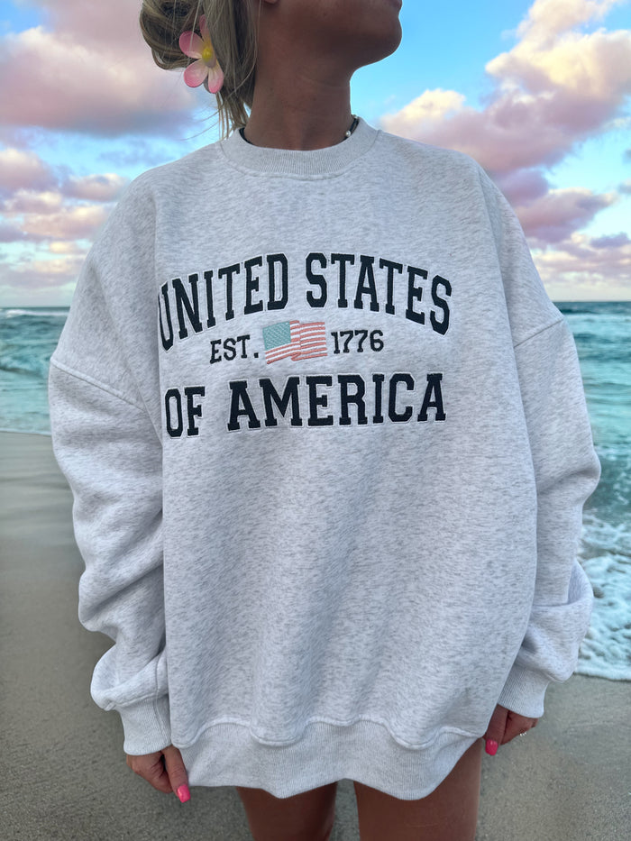 UNITED STATES OF AMERICA EMBROIDER SWEATSHIRT - Sunkissedcoconut