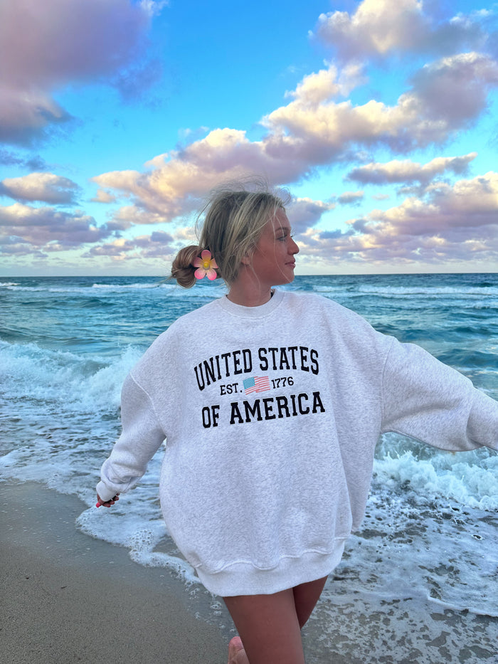 UNITED STATES OF AMERICA EMBROIDER SWEATSHIRT - Sunkissedcoconut