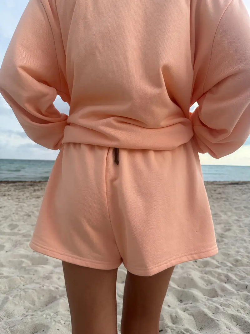 Papaya Orange Embroidered Sweat Shorts 100% Cotton