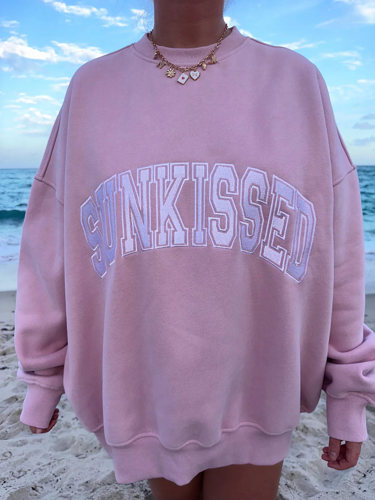 Sunkissed Collegiate Embroider Oversized Crewneck Sweatshirt