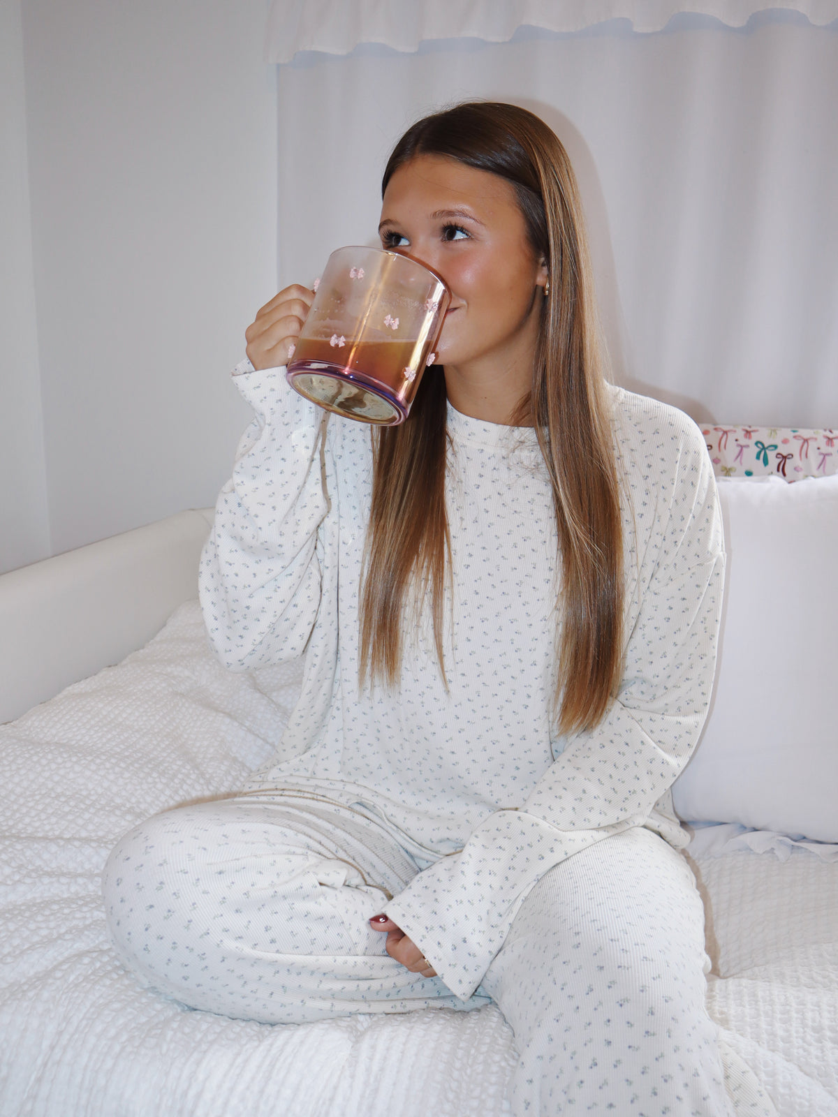Pale Floral Long Sleeve Pajama Top