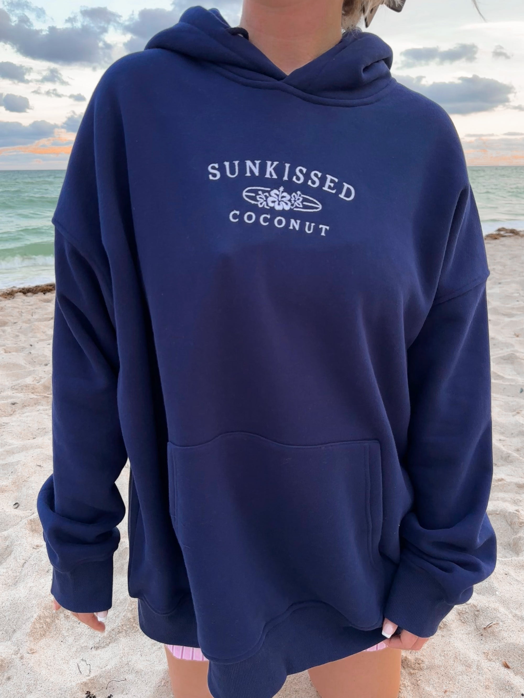 Navy Blue Sunkissedcoconut Logo Embroider Hoodie