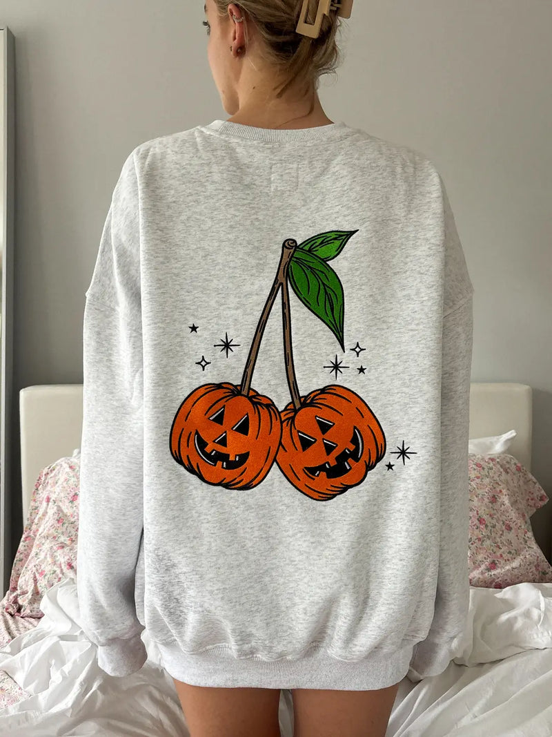 Pumpkin Cherries Fall Autumn Embroider Sweatshirt