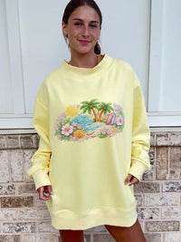 Butter Yellow Seaside Bloom Graphic Mockneck Sweatshirt