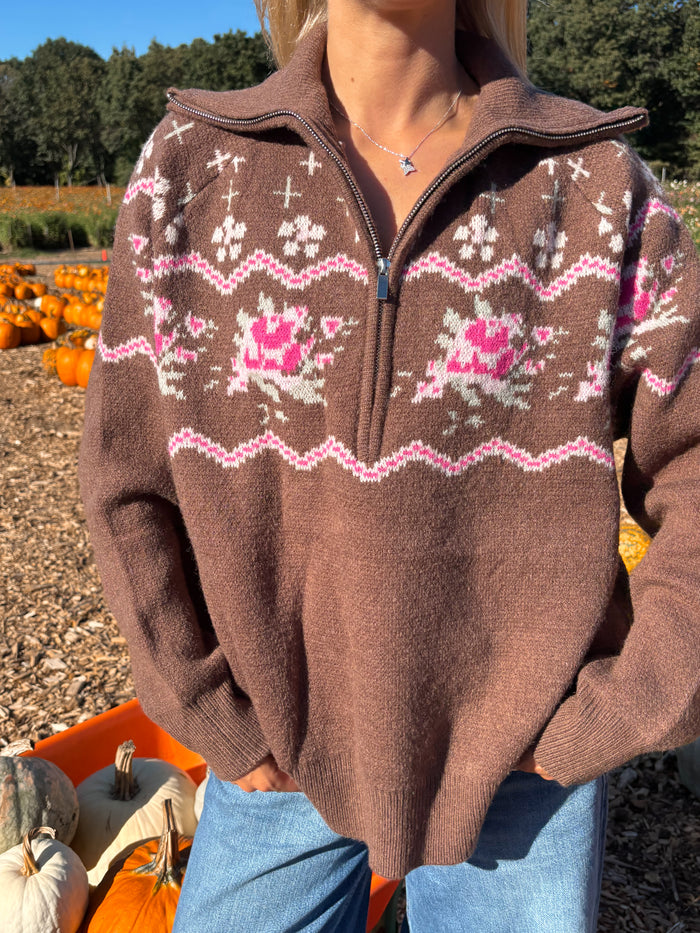 Chestnut Ginger Snap Quarter Zip Sweater