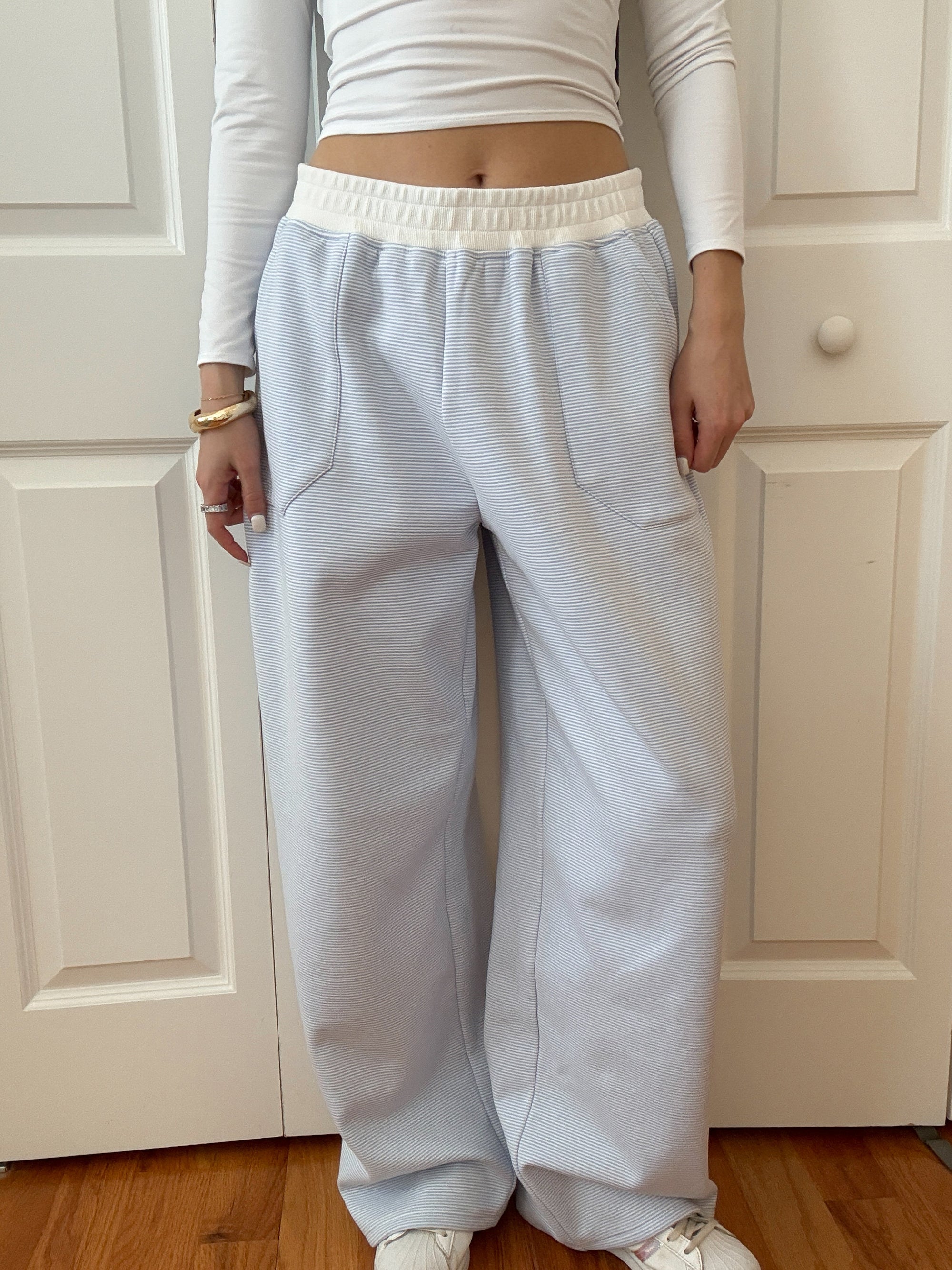 Blue and White Mini Striped Sweatpants