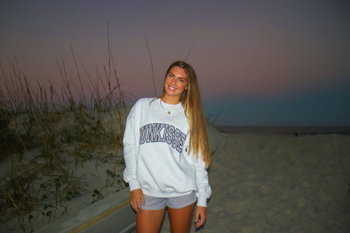 Pearl Grey Seersucker Striped Sunkissed Sweatshirt