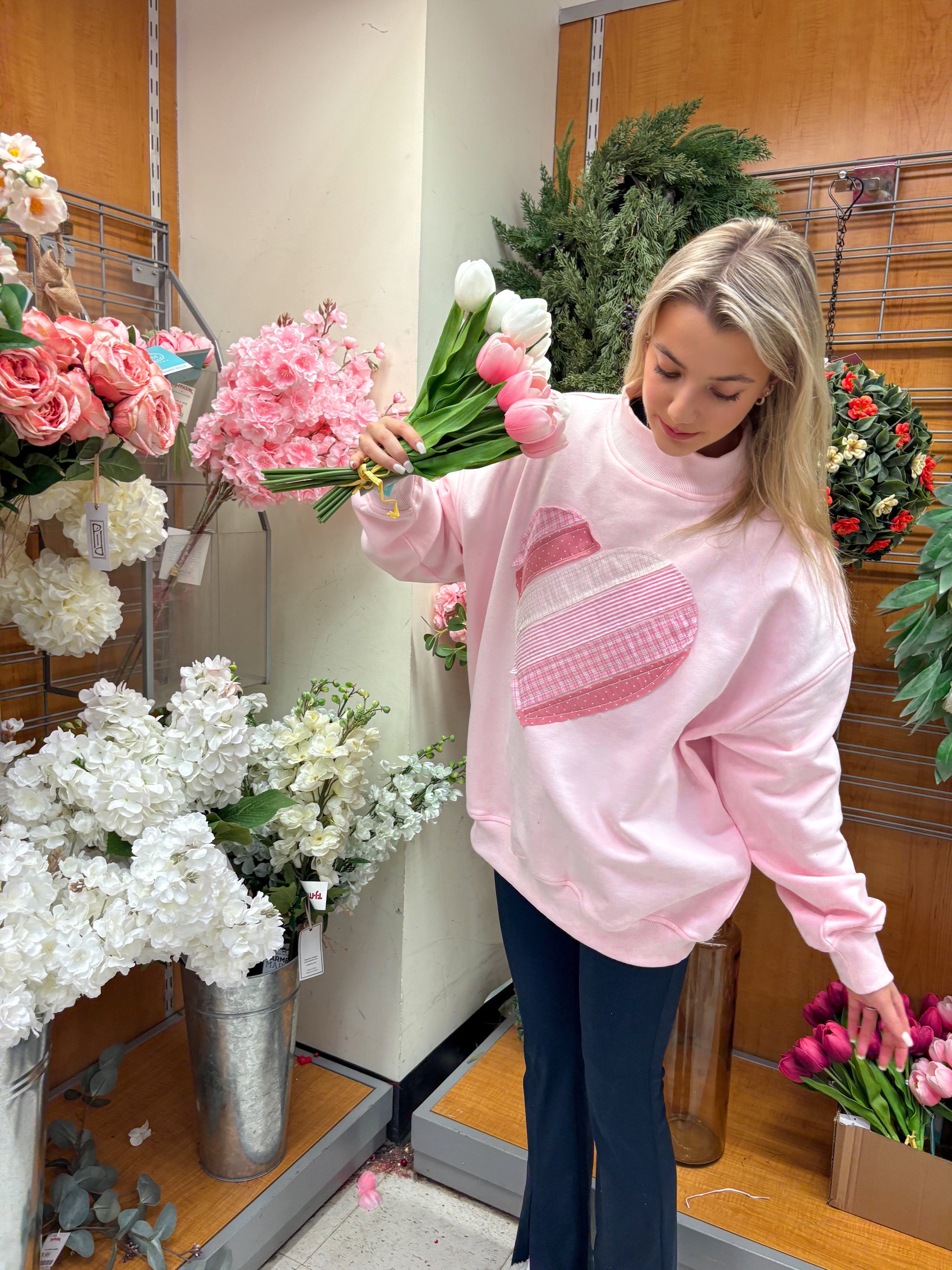 Light Pink Heart Mockneck Sweatshirt