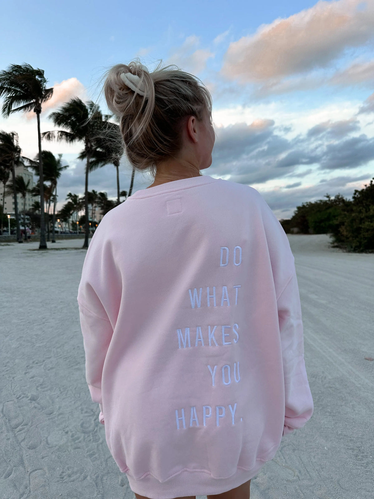 Light Pink Do What Makes You Happy Embroider Sweatshirt