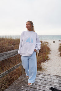 Polka Dot Sailboat Embroider Mockneck Sweatshirt