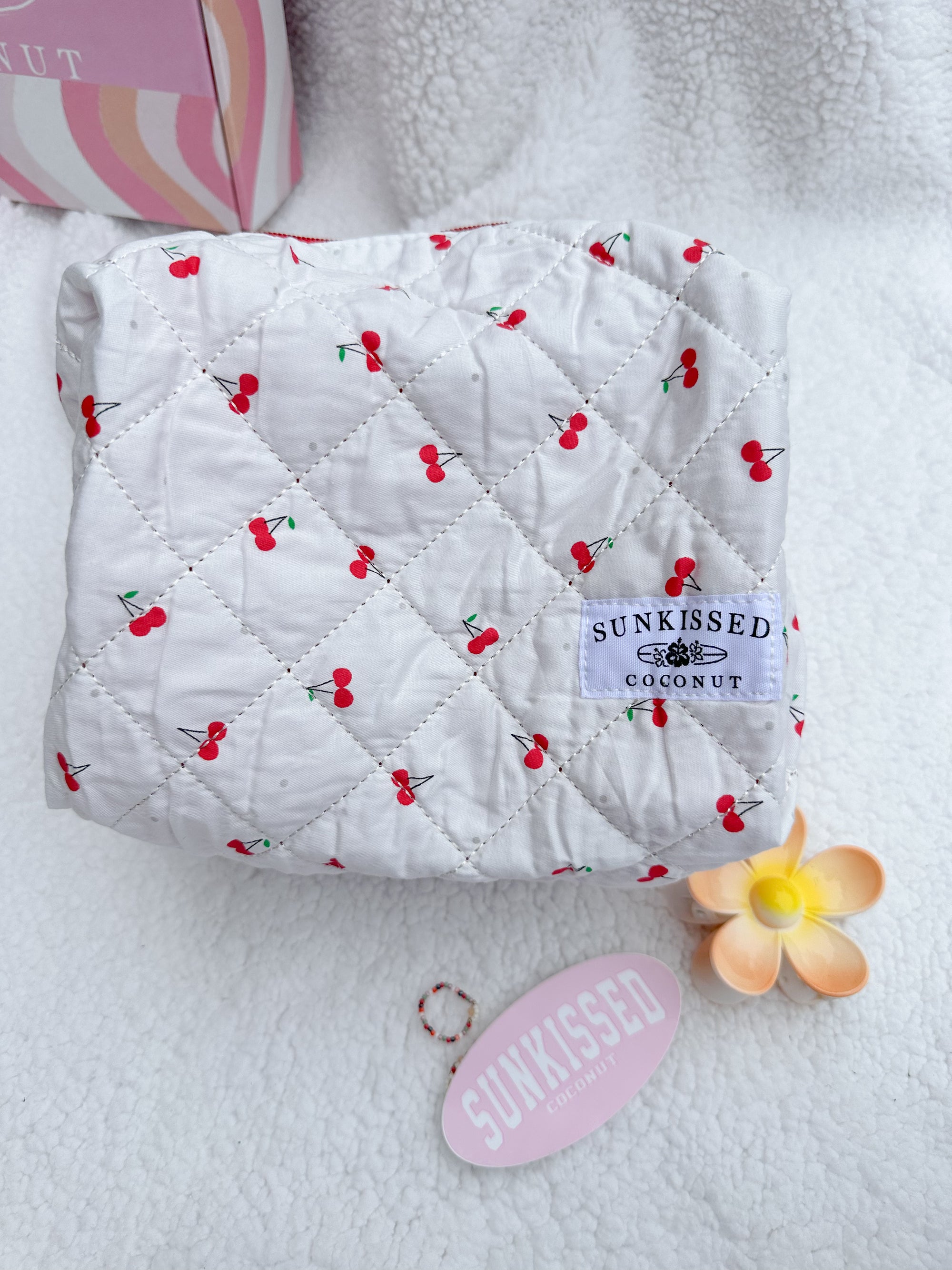 Cherry Quilted Handmade Makeup Bag