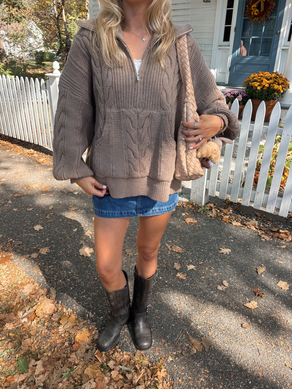 Chunky Chestnut Quarter Zip Sweater