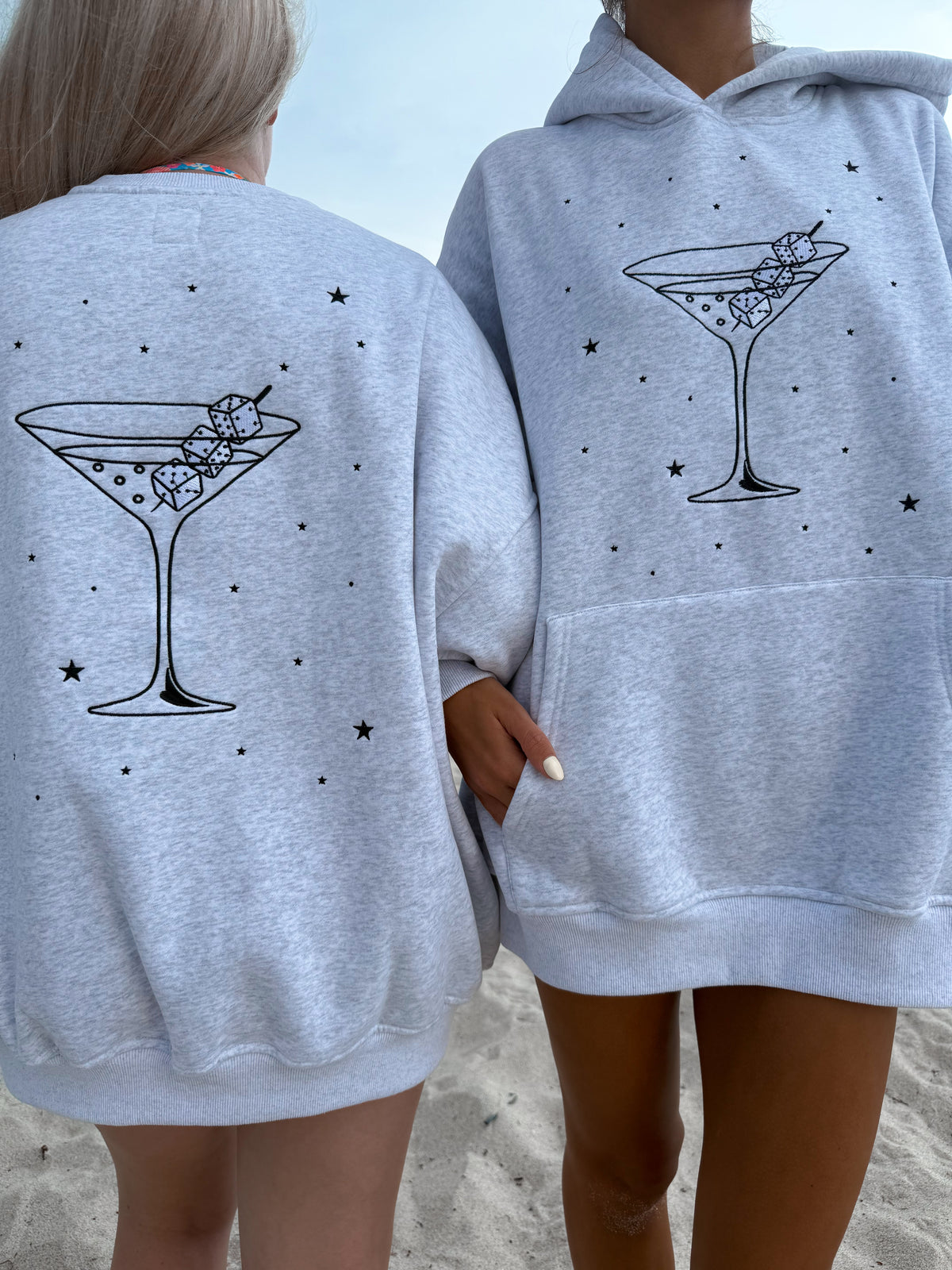 Pearl Grey Martini Dice Embroider Hoodie