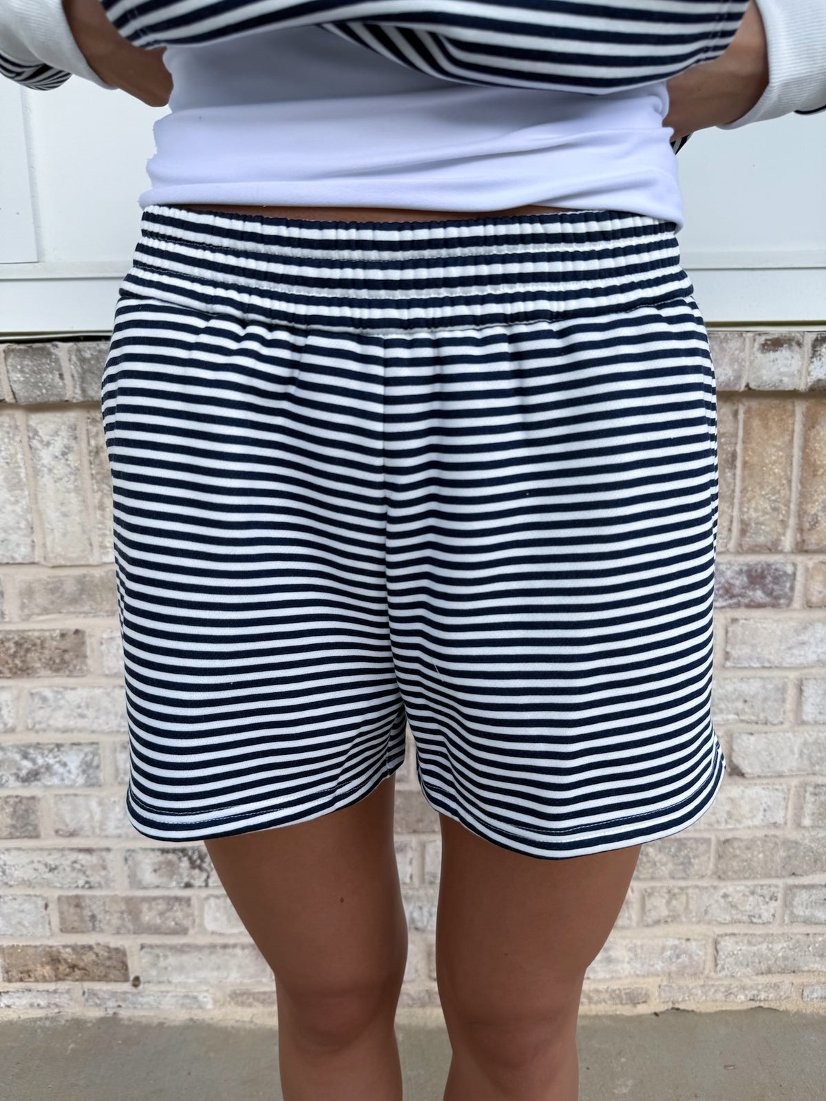 Dark Navy Blue and White Big Striped Shorts
