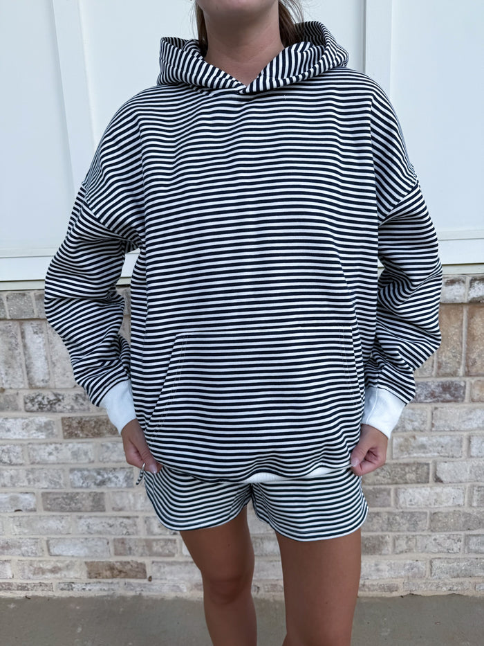 Dark Navy Blue and White Big Striped Hoodie
